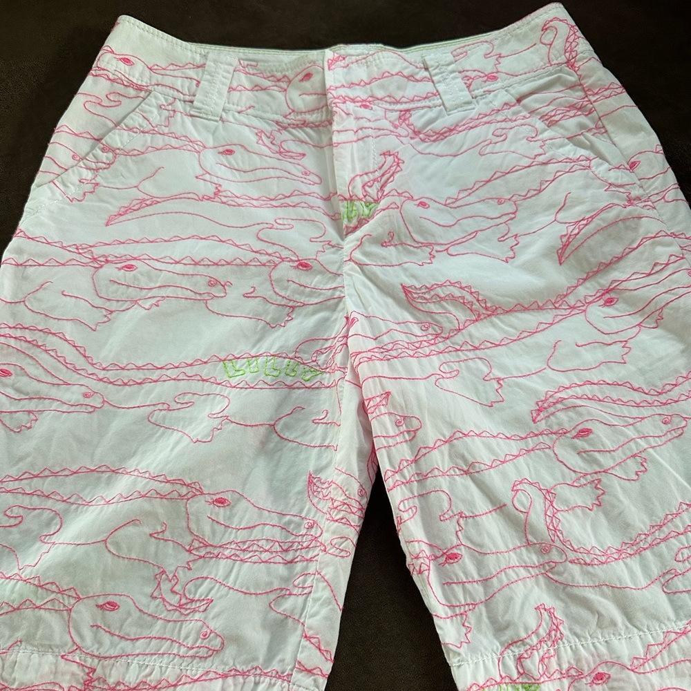 Lilly Pulitzer White and Pink Embroidered Shorts